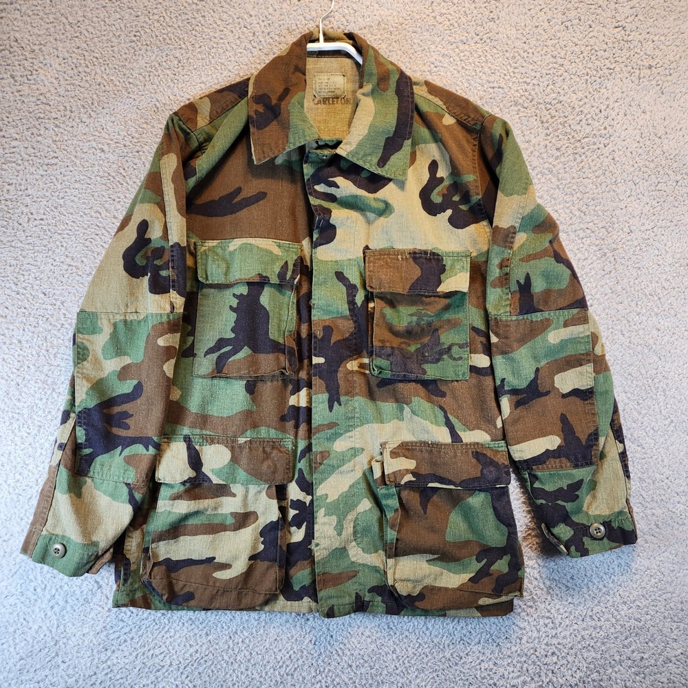 Vintage Camouflage Military Field Jacket‎ Mens Small Regular Woodland Camo Coat